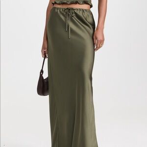 Olive silk maxi skirt with drawstring waist. In great condition, worn once.